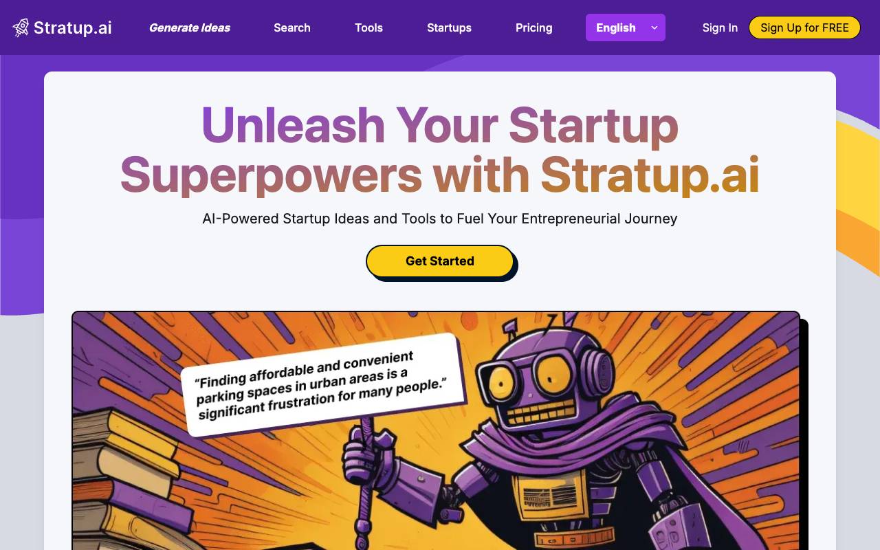 Stratup.ai homepage