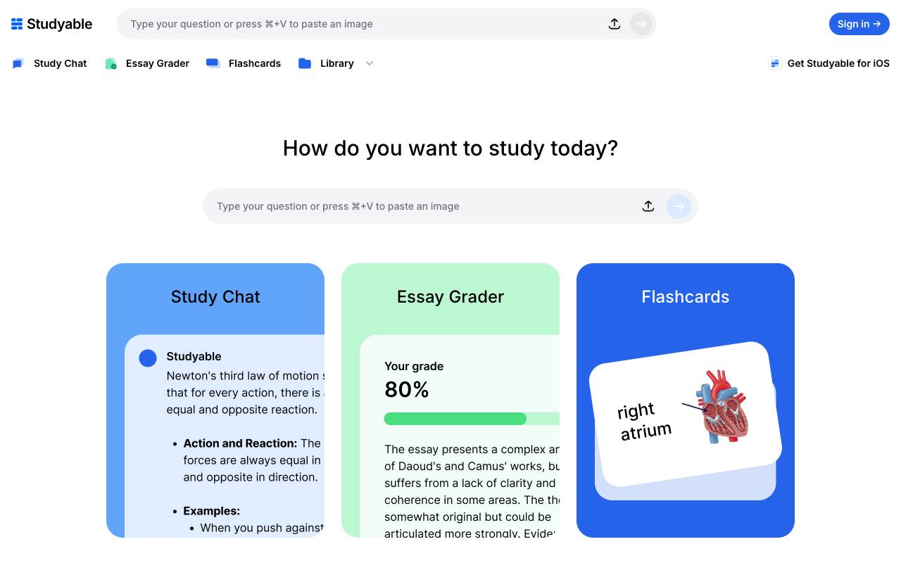 Studyable homepage