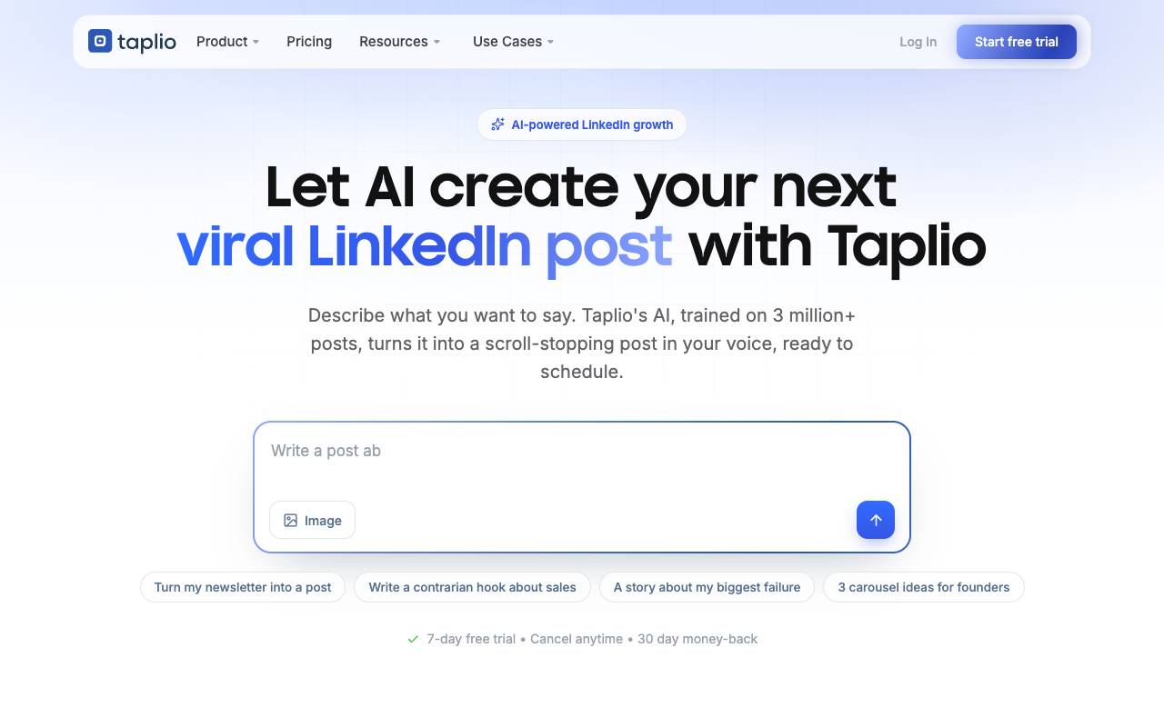 Taplio homepage
