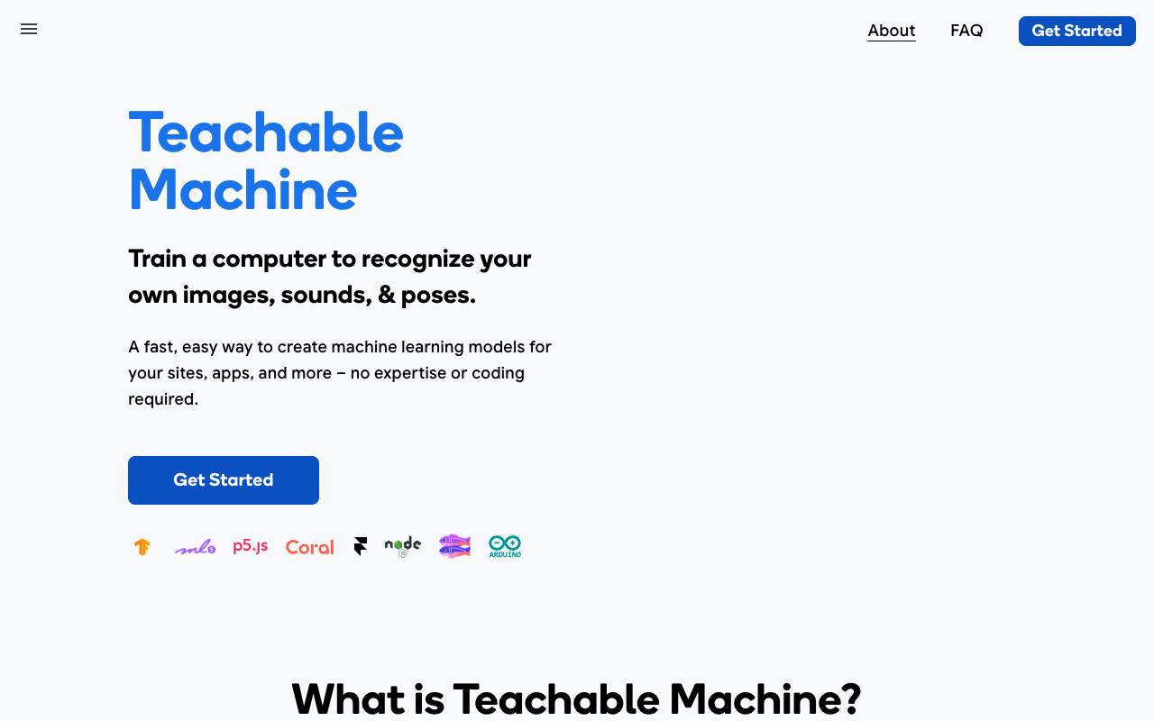 Teachable Machine homepage