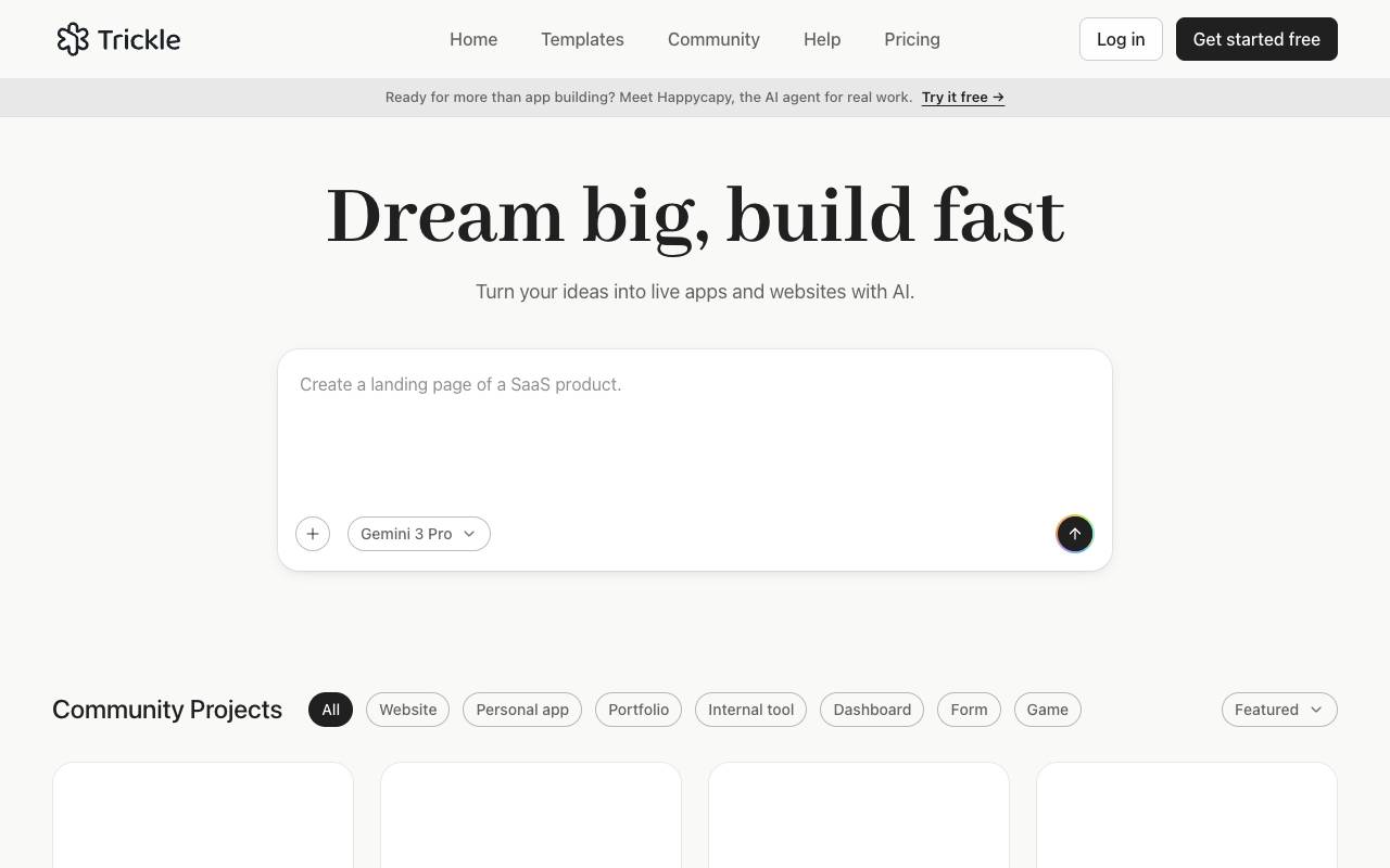 Trickle AI homepage