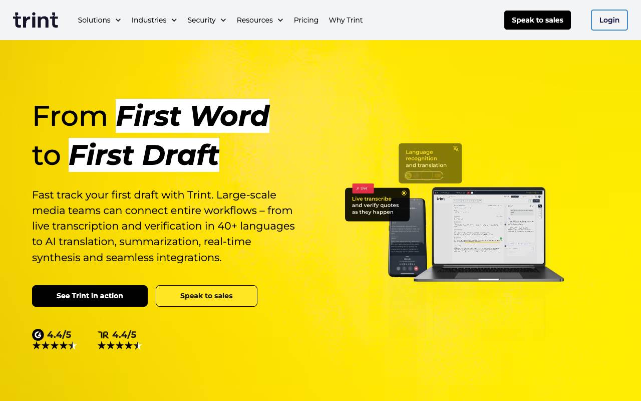 Trint homepage