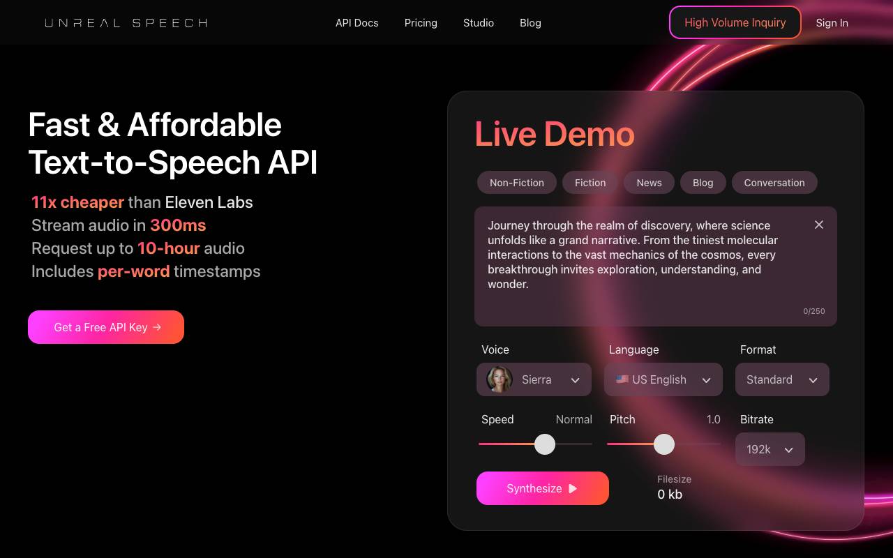 Unreal Speech homepage