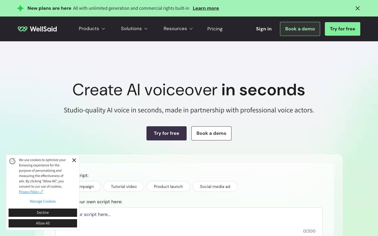 WellSaid homepage