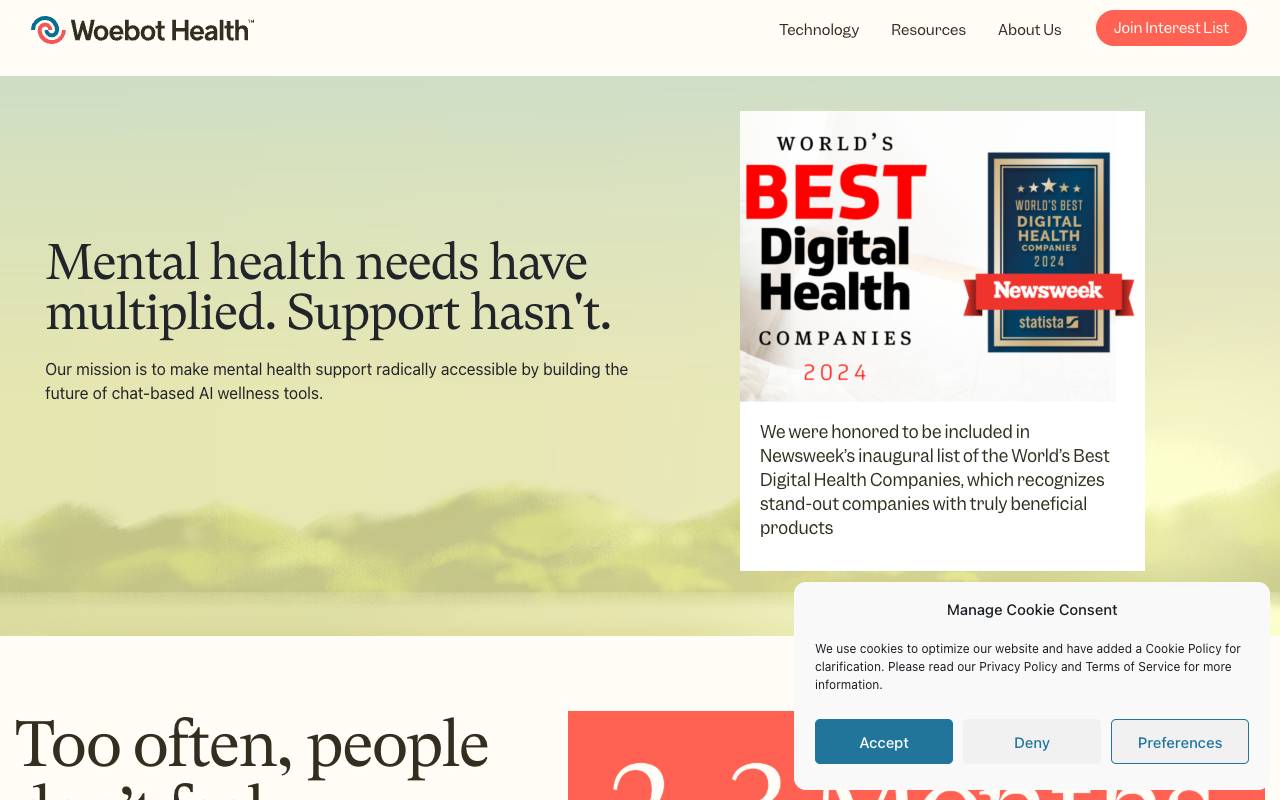 Woebot Health homepage