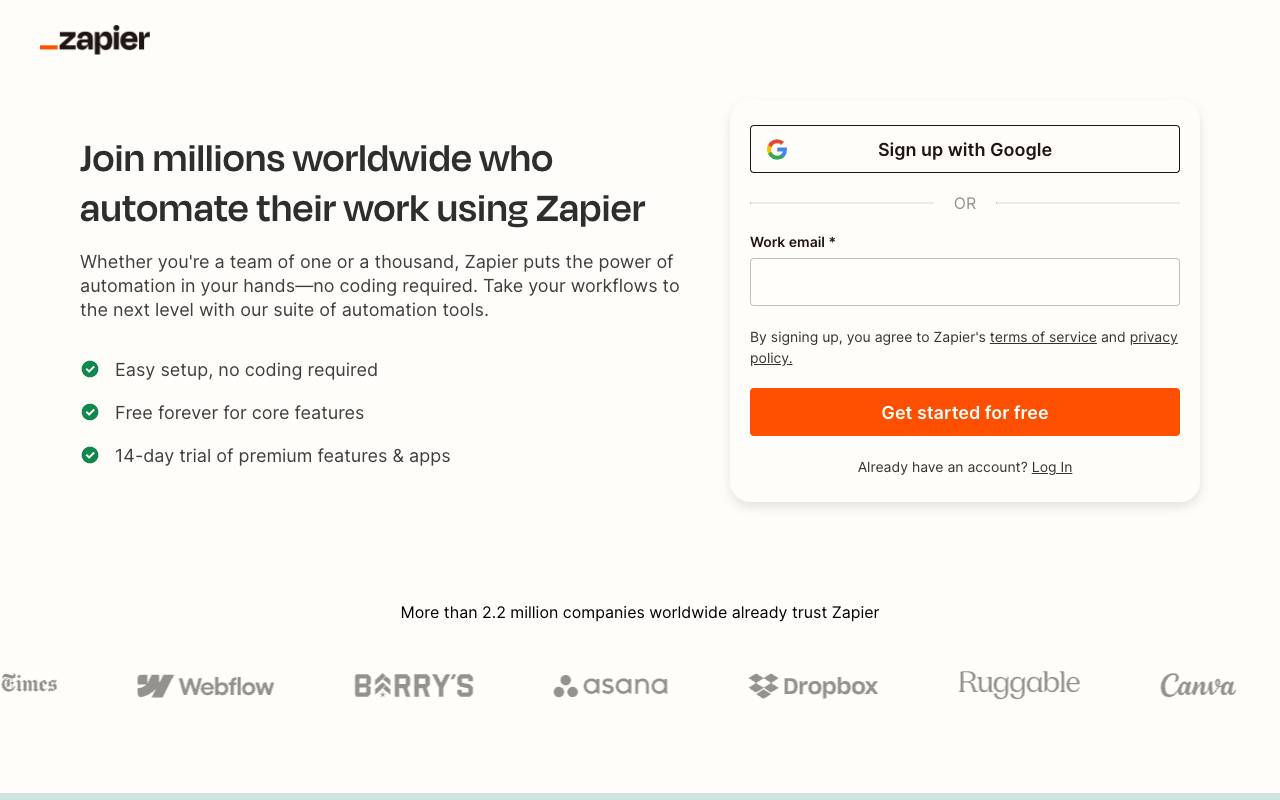 Zapier homepage