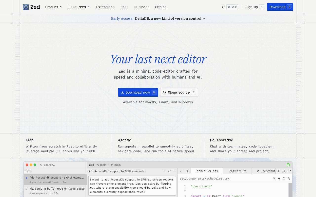 Zed homepage