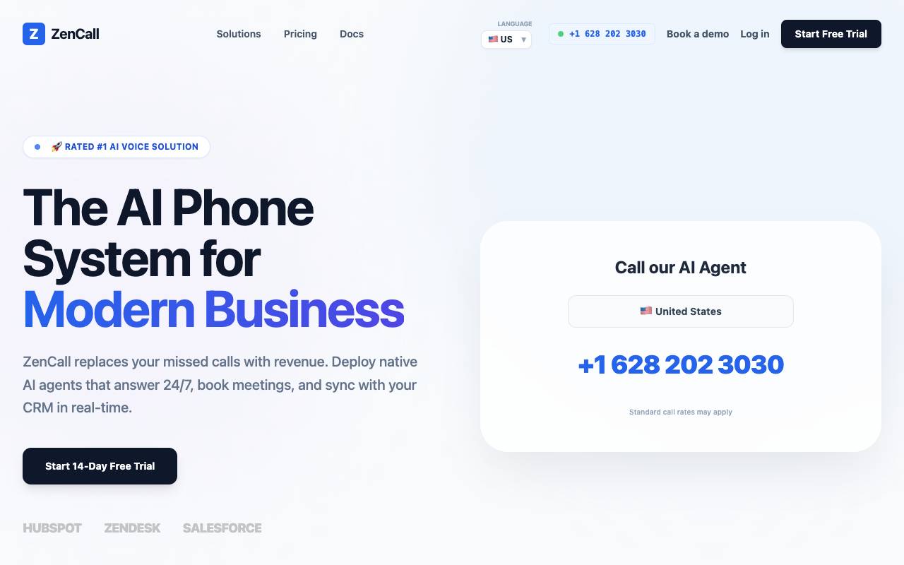 ZenCall.ai homepage