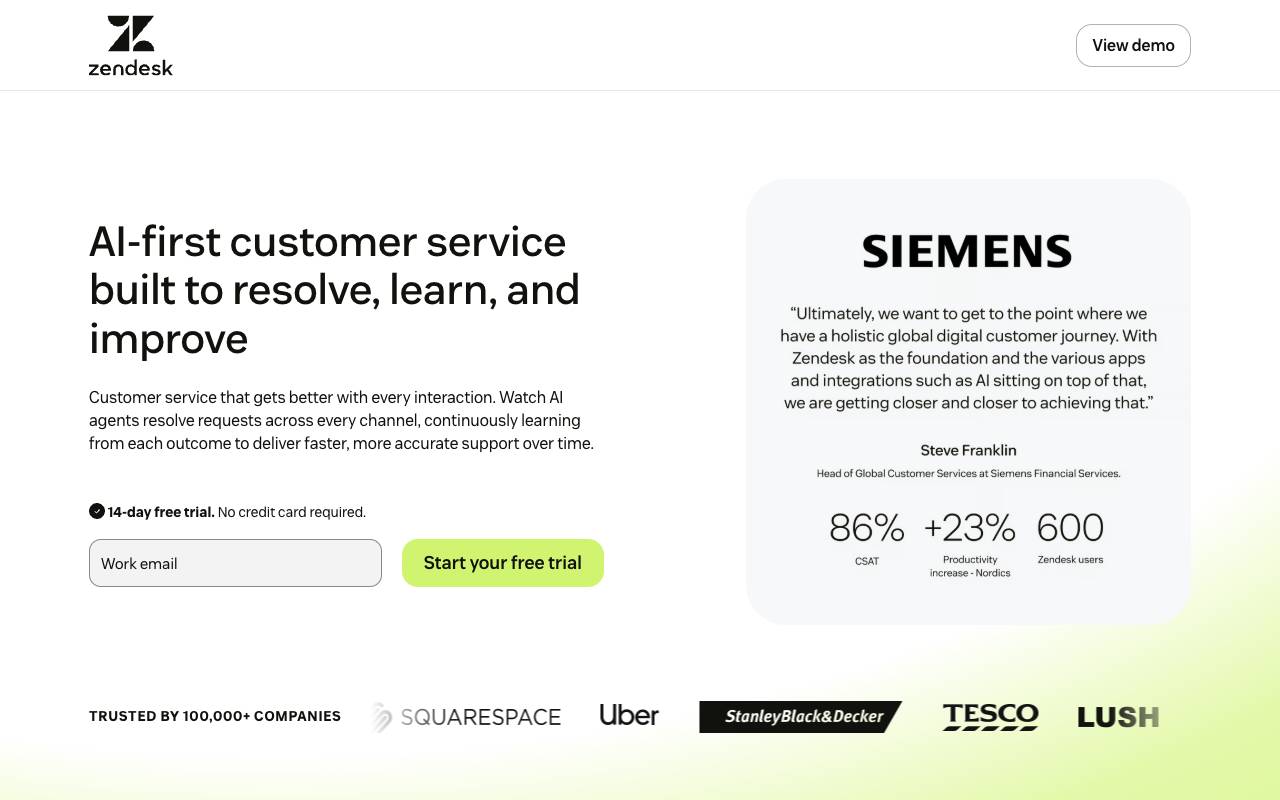 Zendesk homepage